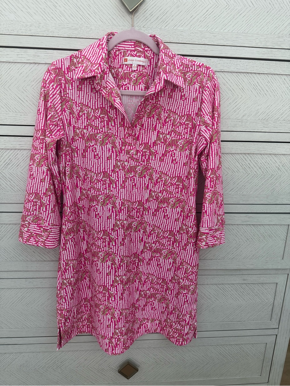 Jude Connally Pink and gold 3/4 Sleeve Tunic Dress. Size small